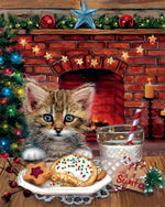 Cute kitten with milk and cookies cross stitch kit for beginners