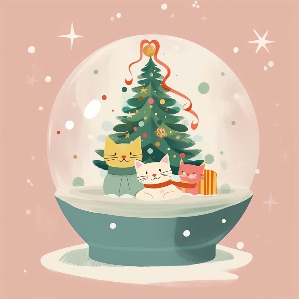 Cute kittens in a christmas snow globe cross stitch kit for beginners