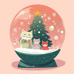 Cute kittens in a pink snow globe cross stitch kit for beginners