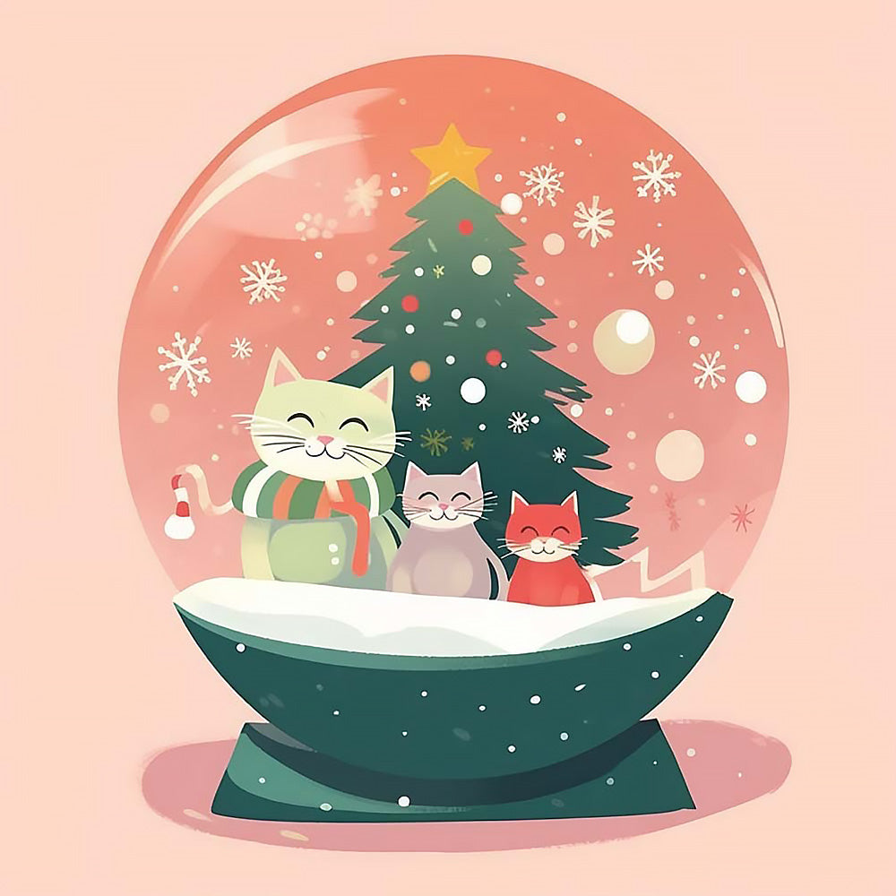 Cute kittens in a pink snow globe cross stitch kit for beginners