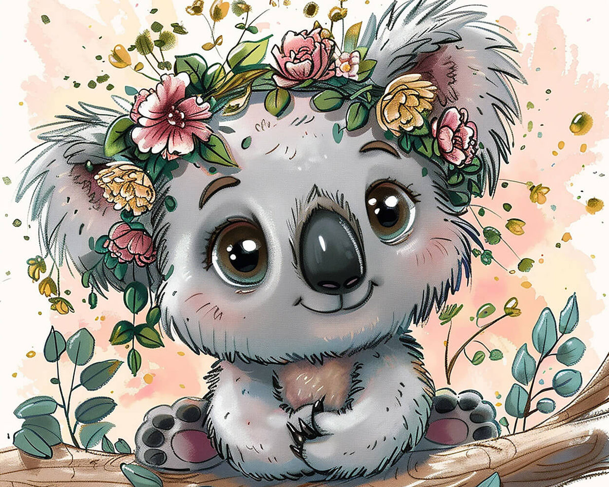 Cute koala with a floral crown paint by numbers kit for beginners