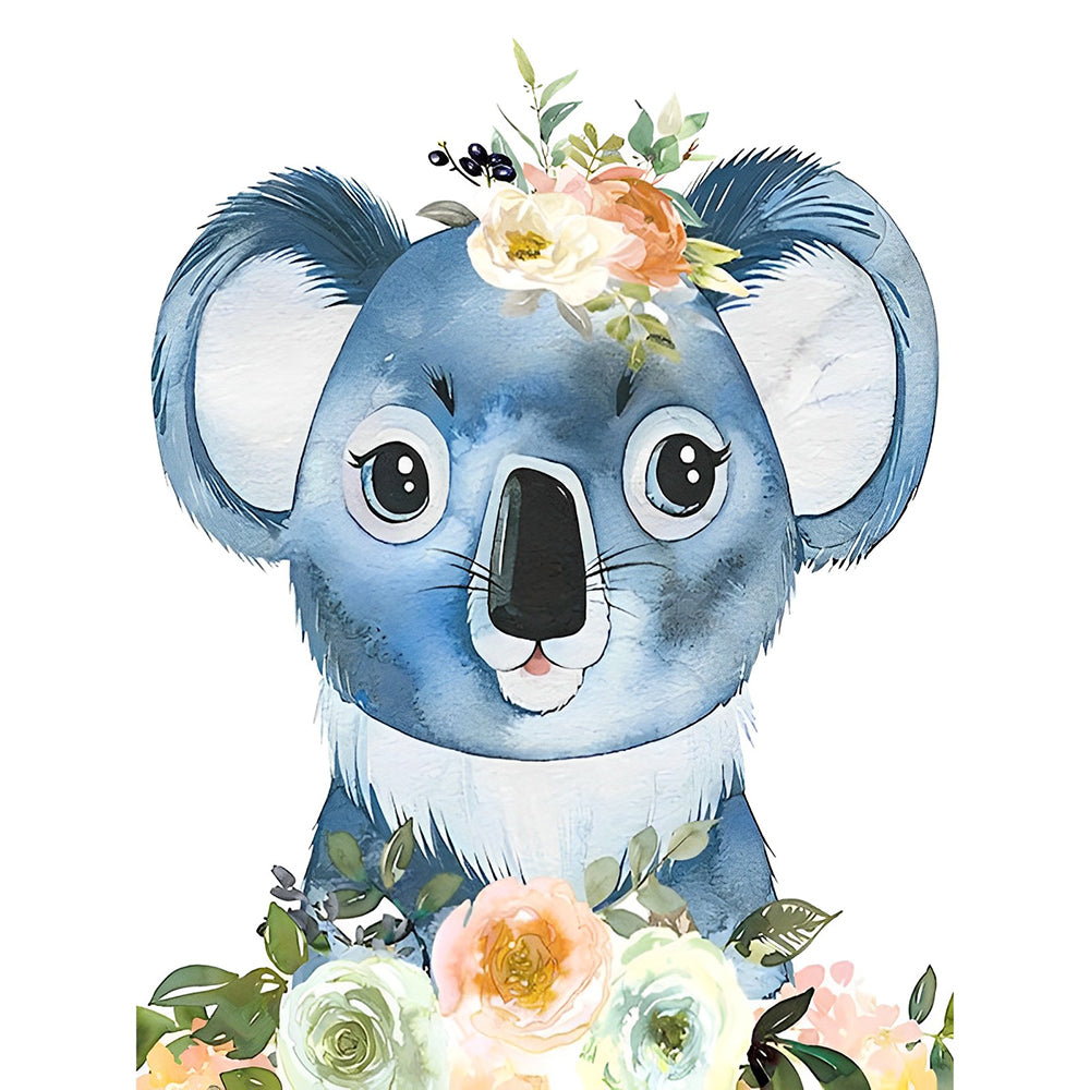 Cute koala with floral crown cross stitch kit for beginners