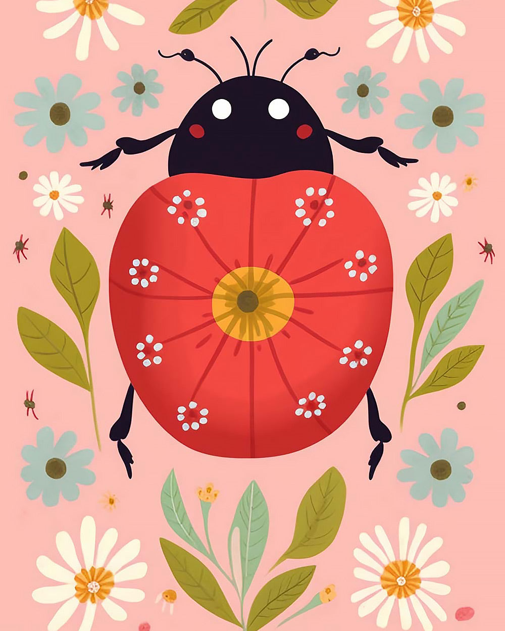 Cute ladybird and daisies cross stitch kit for beginners