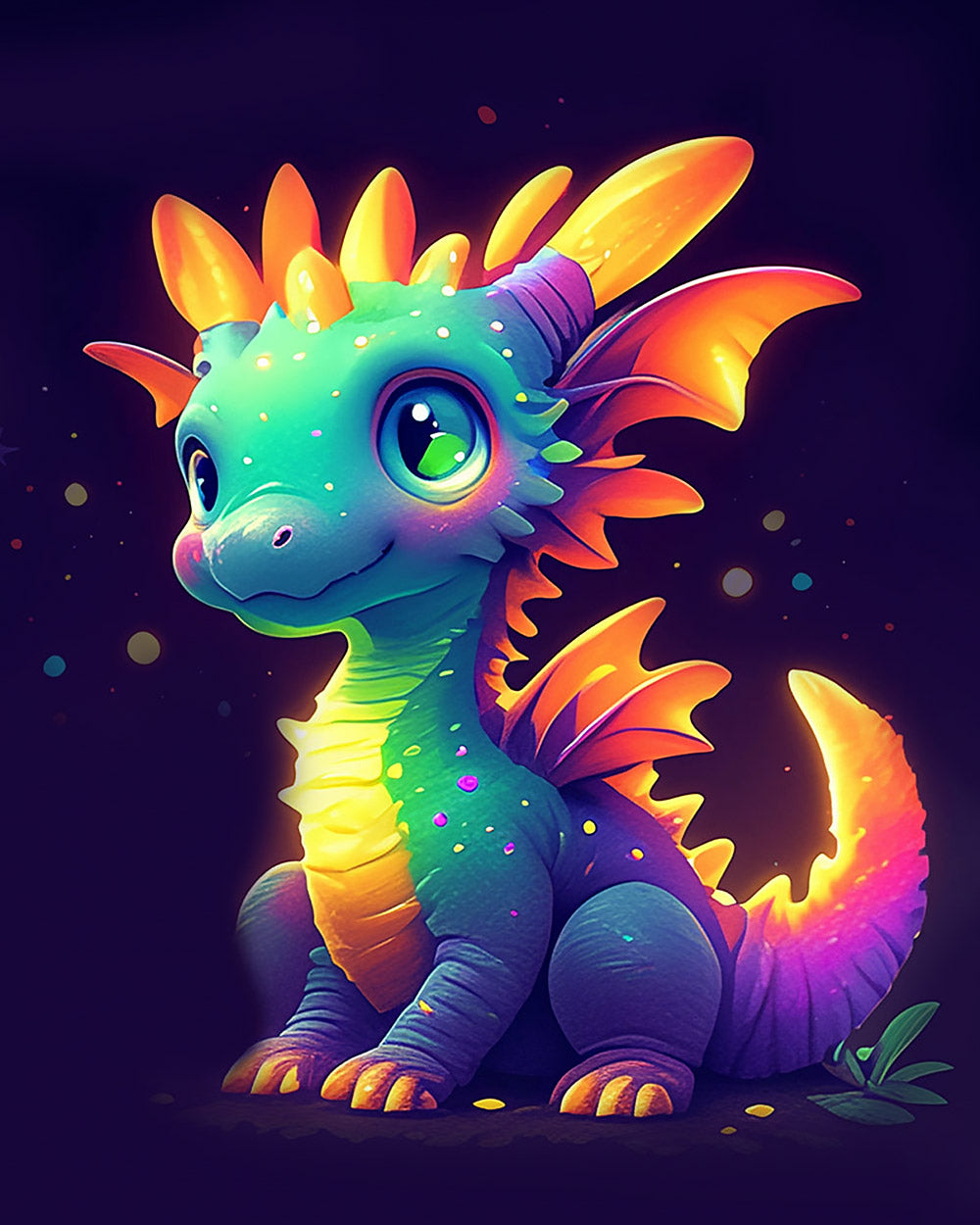Cute neon baby dragon cross stitch kit for beginners
