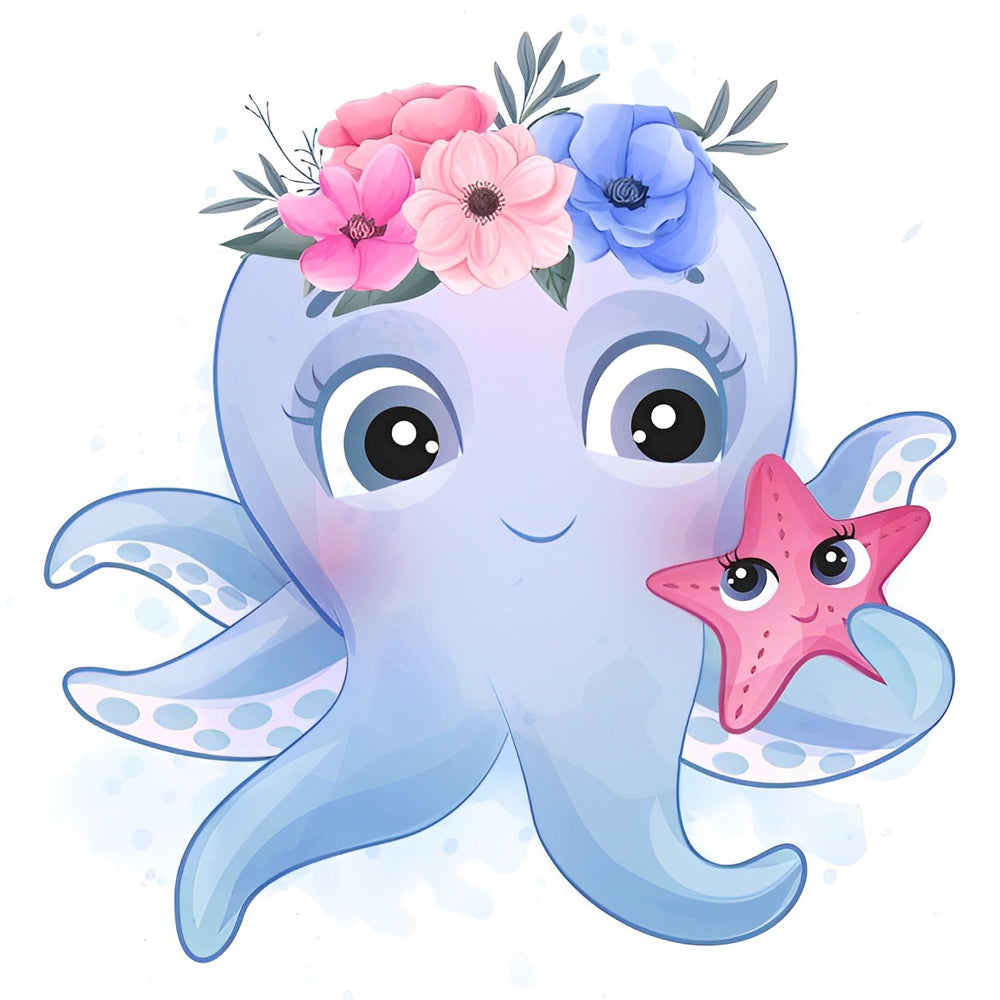 Cute octopus with flower crown cross stitch kit for beginners