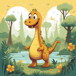Cute orange dinosaur in a prehistoric forest cross stitch kit for beginners