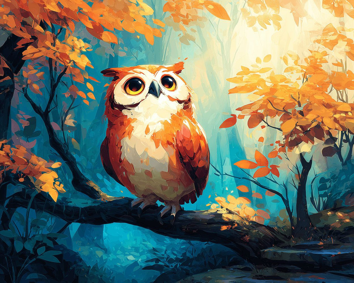 Cute owl in autumn forest paint by numbers kit for beginners