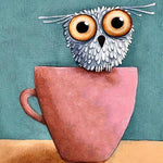 Cute owl in pink teacup cross stitch kit for beginners