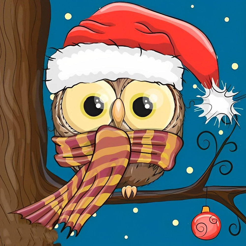 Cute owl with santa hat and scarf paint by numbers kit for beginners