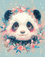 Cute panda with floral crown cross stitch kit for beginners