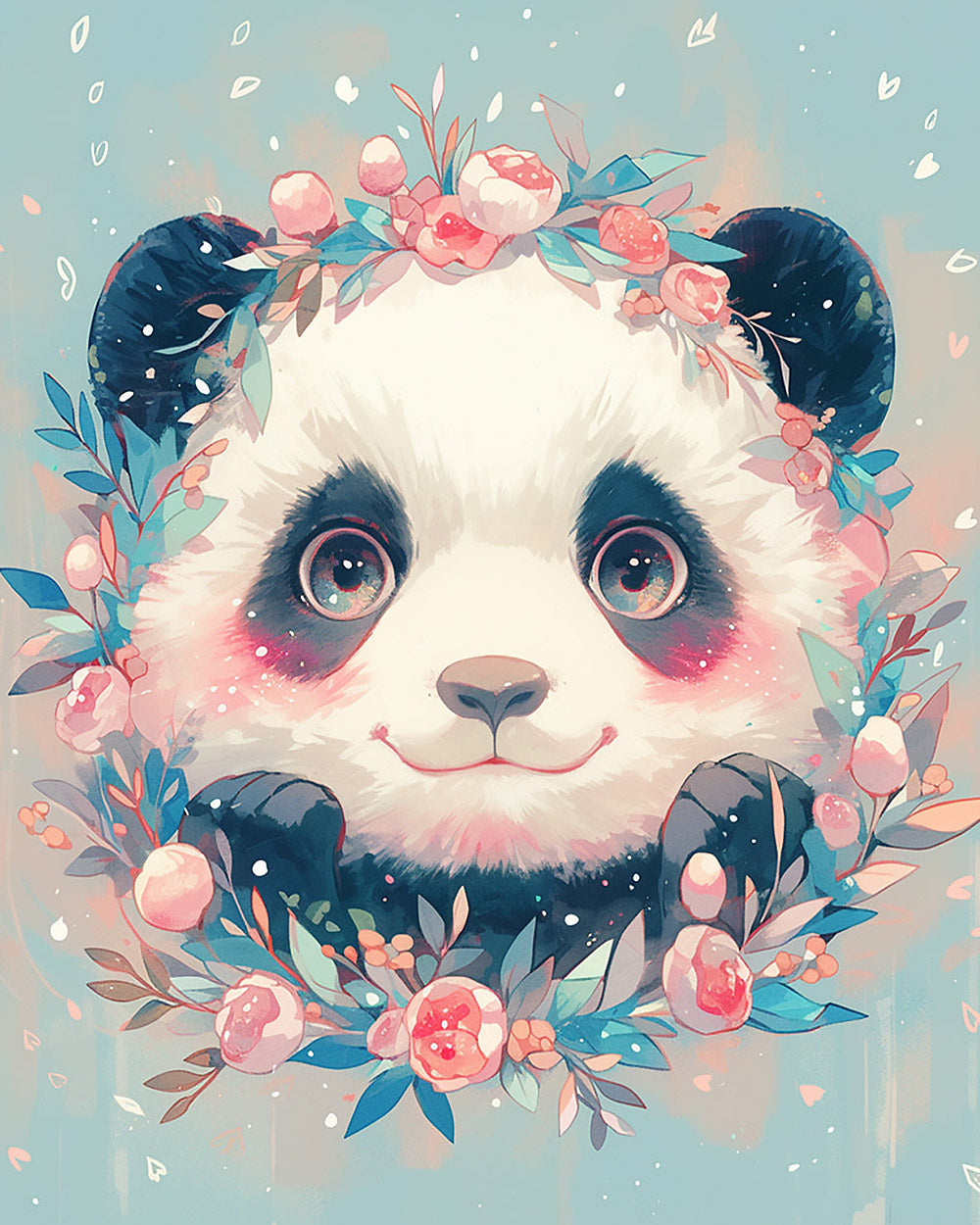 Cute panda with floral crown cross stitch kit for beginners
