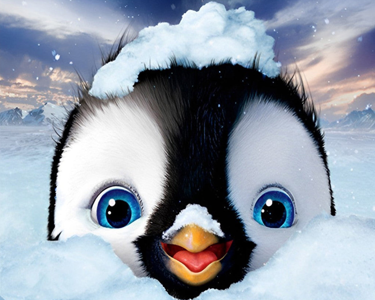 Cute penguin in the snow cross stitch kit for beginners