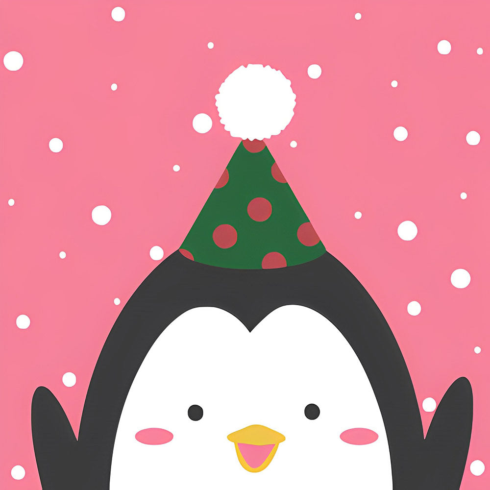 Cute penguin with party hat cross stitch kit for beginners