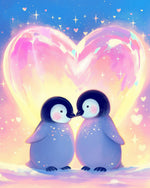 Cute penguins in love with heart cross stitch kit for beginners