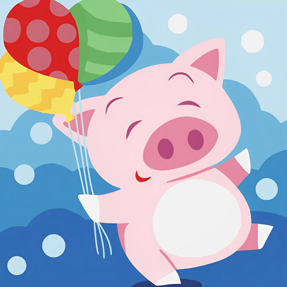 Cute pig with balloons cross stitch kit for beginners