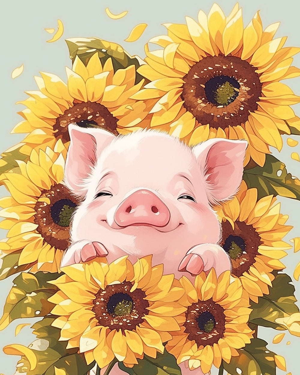 Cute piglet in a sunflower field cross stitch kit for beginners