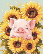 Cute piglet in a sunflower field cross stitch kit for beginners