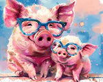 Cute pigs with glasses cross stitch kit for beginners
