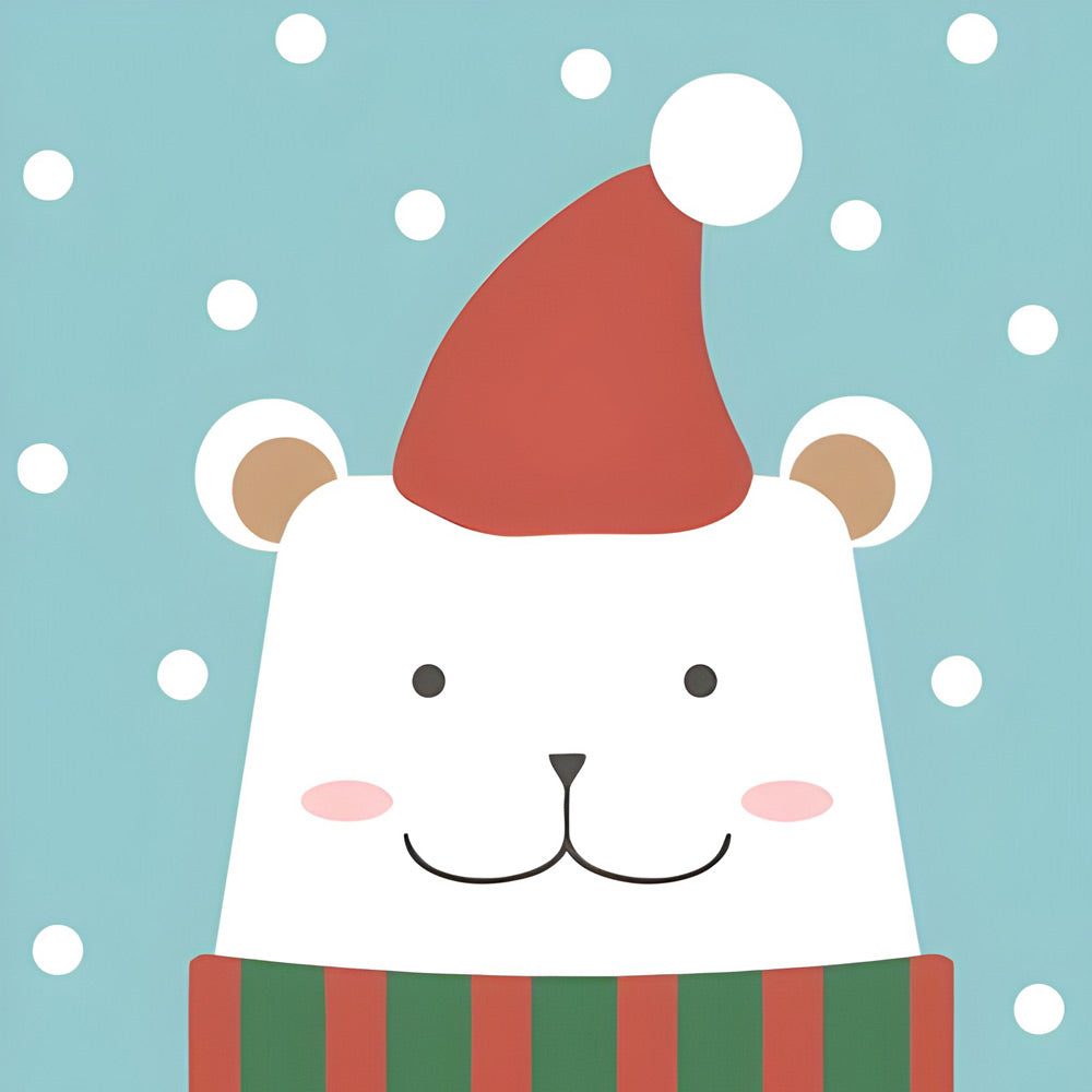 Cute polar bear with santa hat cross stitch kit for beginners
