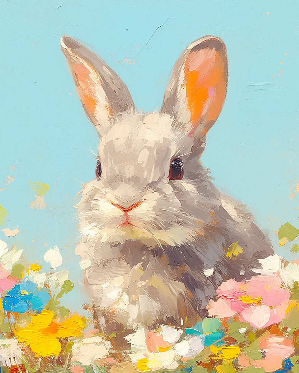 Cute rabbit in a wildflower meadow cross stitch kit for beginners