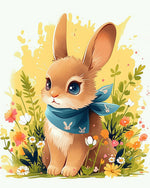 Cute rabbit with blue scarf in the meadow cross stitch kit for beginners