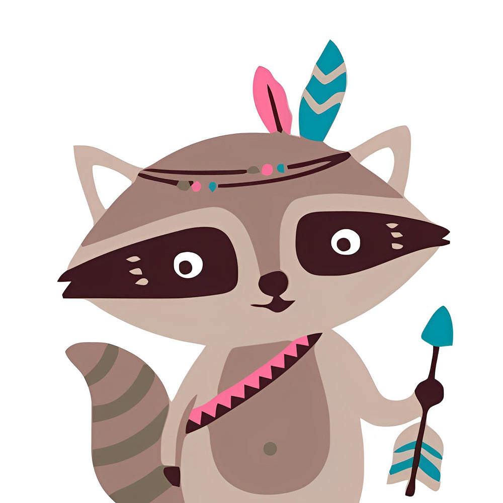 Cute raccoon with feather headdress cross stitch kit for beginners