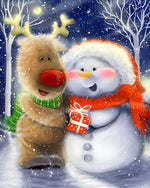 Cute red-nosed reindeer and snowman cross stitch kit for beginners