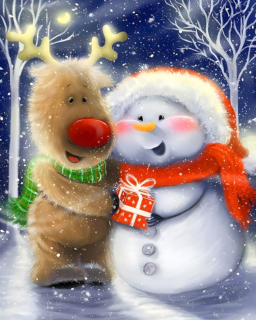 Cute red-nosed reindeer and snowman cross stitch kit for beginners