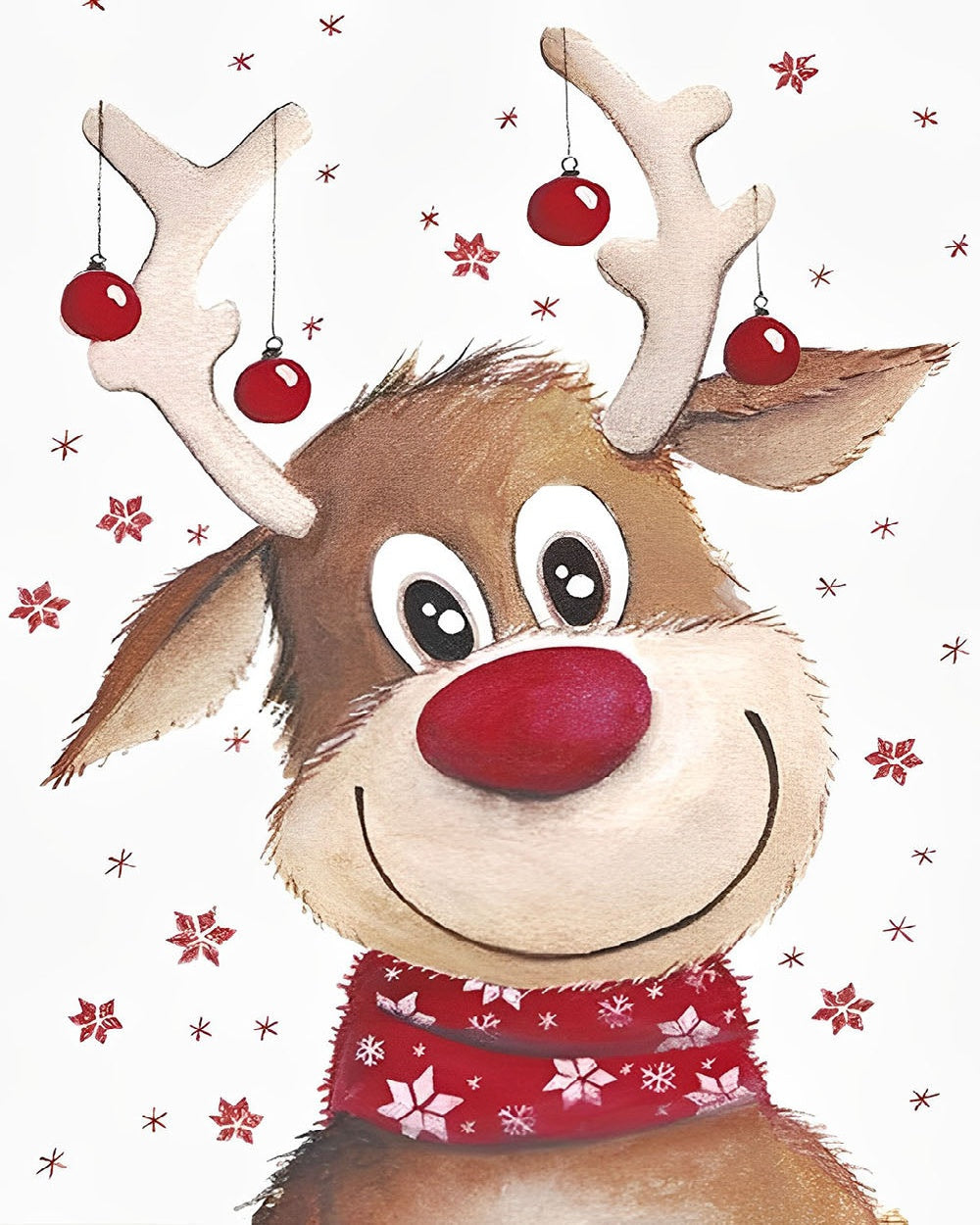 Cute red nosed reindeer with baubles cross stitch kit for beginners
