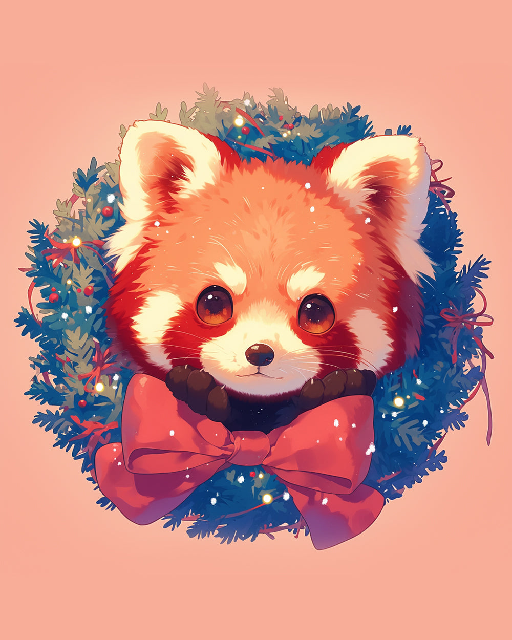 Cute red panda in a christmas wreath cross stitch kit for beginners