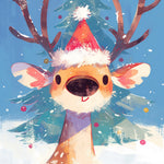 Cute reindeer in a santa hat cross stitch kit for beginners
