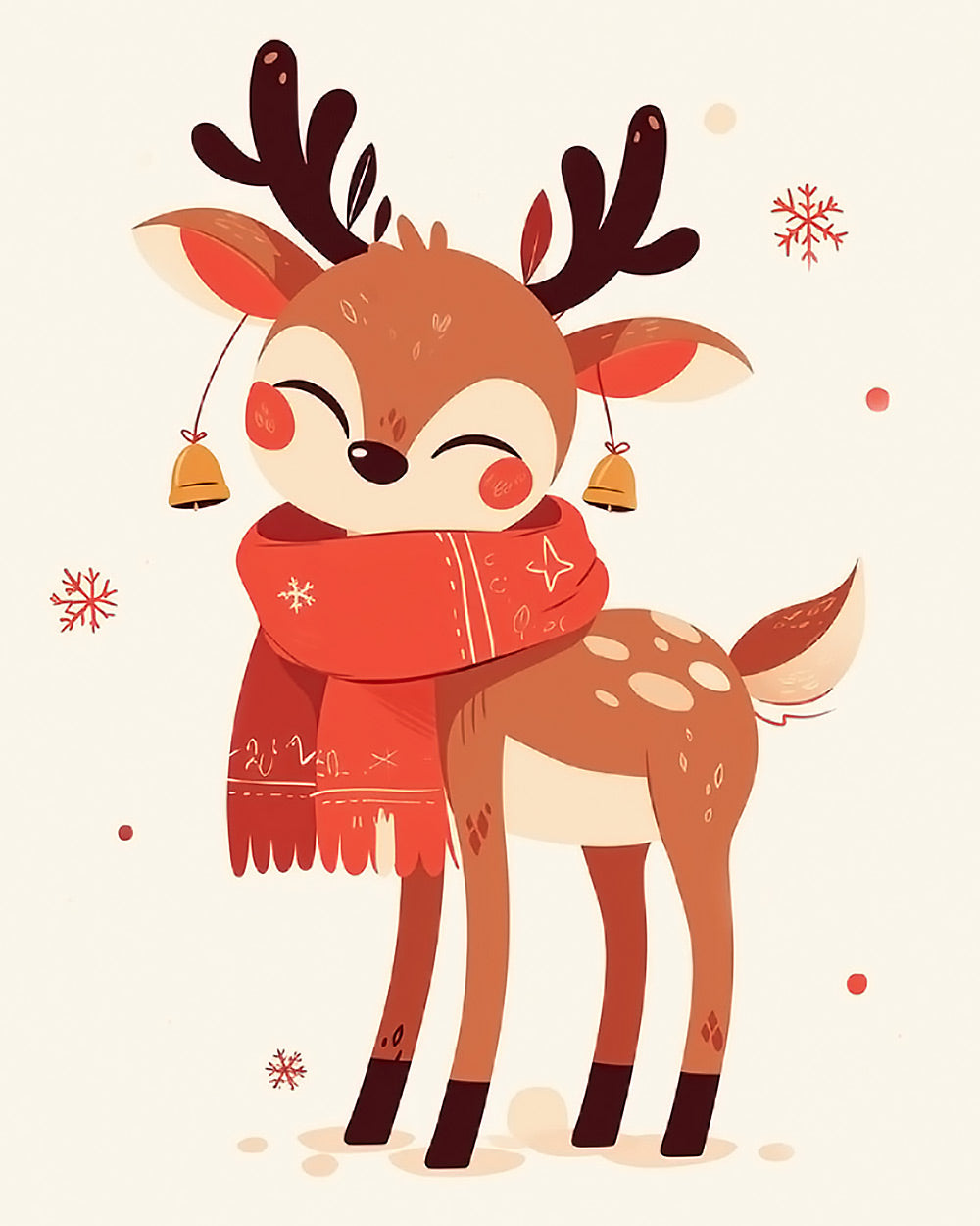 Cute reindeer in red scarf cross stitch kit for beginners