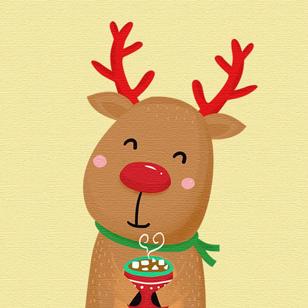 Cute reindeer with hot chocolate cross stitch kit for beginners