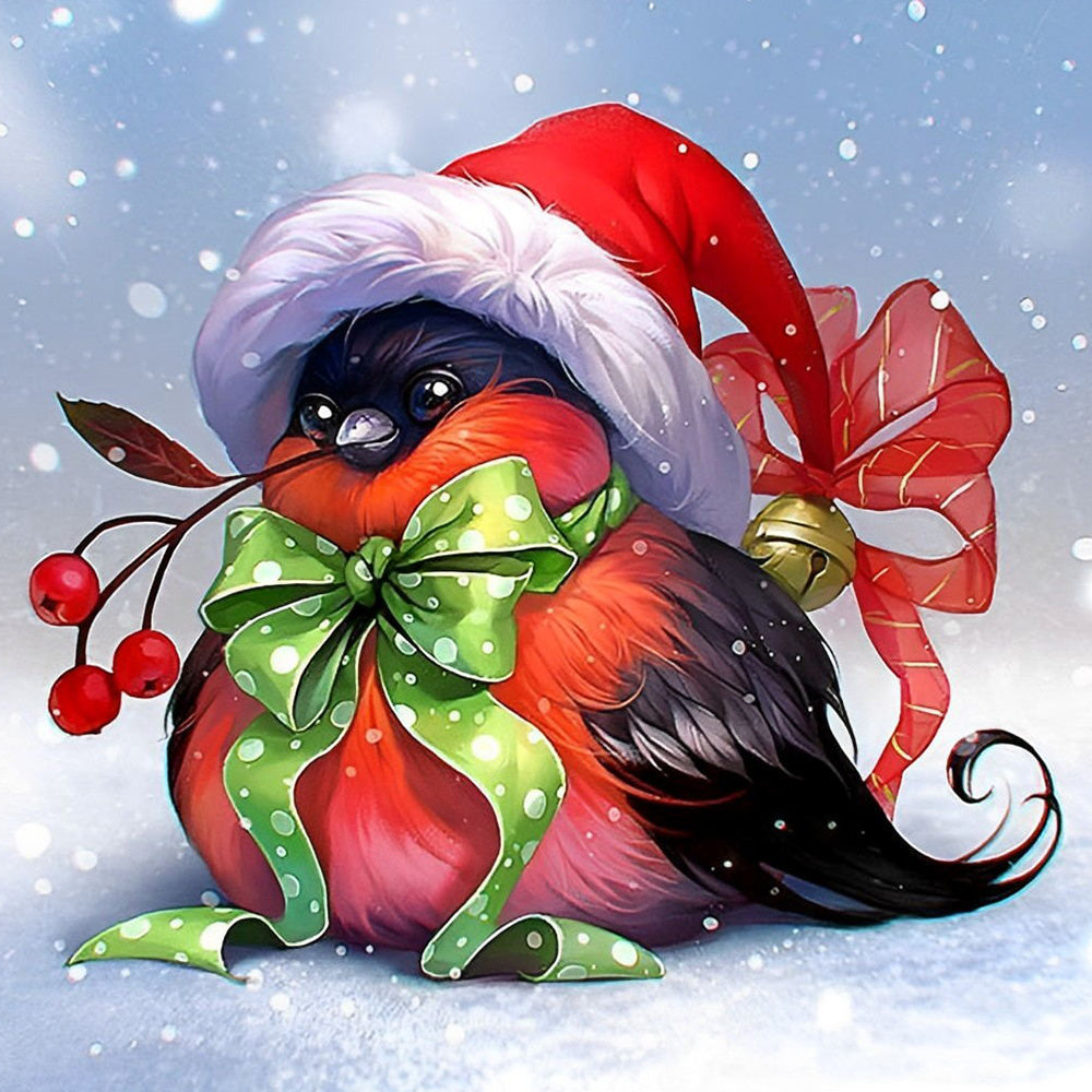 Cute robin with santa hat cross stitch kit for beginners