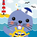 Cute sailor seal and lighthouse cross stitch kit for beginners