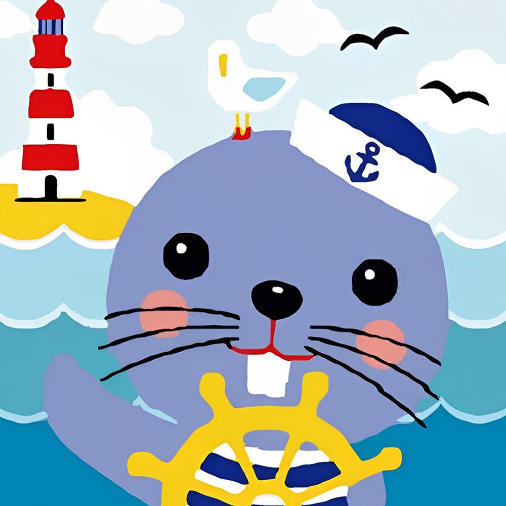 Cute sailor seal and lighthouse cross stitch kit for beginners