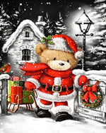 Cute santa bear with sleigh cross stitch kit for beginners