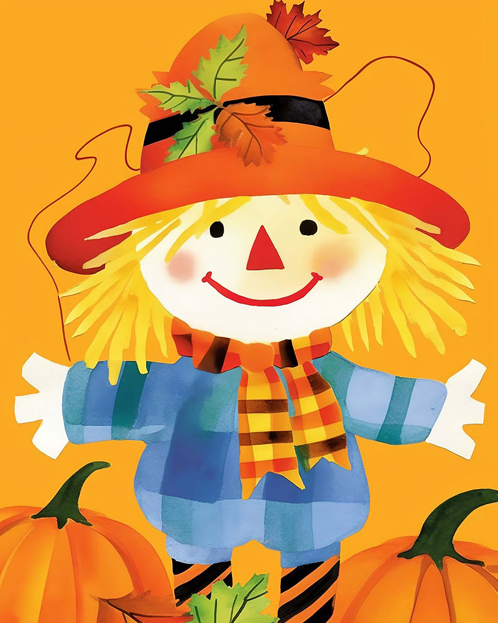 Cute scarecrow and pumpkins cross stitch kit for beginners