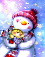 Cute snowman and kitten cross stitch kit for beginners