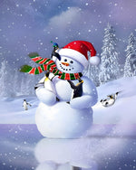 Cute snowman and penguins playing on the ice cross stitch kit for beginners
