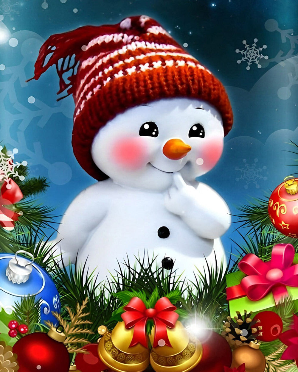 Cute snowman in a knitted hat cross stitch kit for beginners