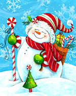 Cute snowman with candy cane cross stitch kit for beginners