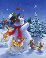 Cute snowman with deer, rabbits and cardinals cross stitch kit for beginners