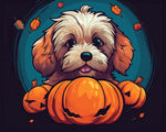 Cute spooky dog and halloween pumpkins cross stitch kit for beginners
