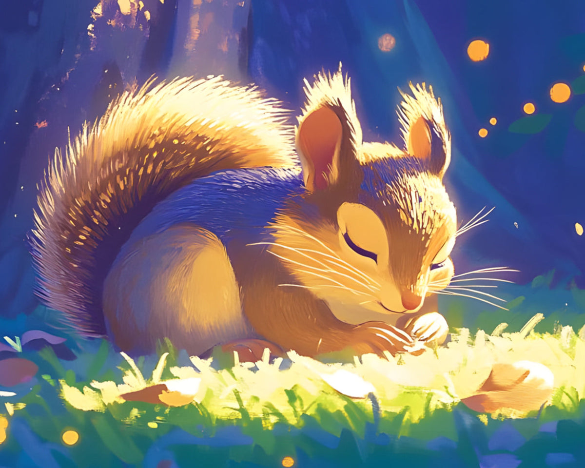 Cute squirrel eating in the sunlight paint by numbers kit for beginners