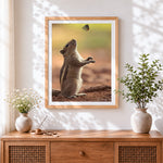 Finished cute squirrel reaching for a butterfly paint by numbers artwork displayed as home decor