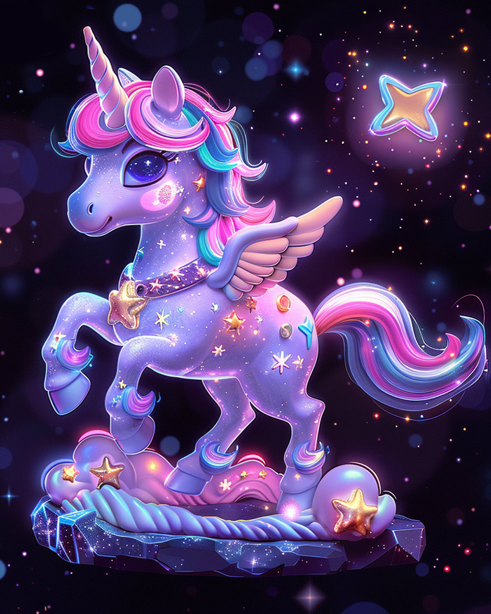 Cute starry glowing unicorn cross stitch kit for beginners