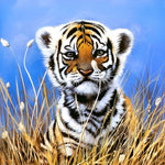 Cute tiger cub in tall grass cross stitch kit for beginners