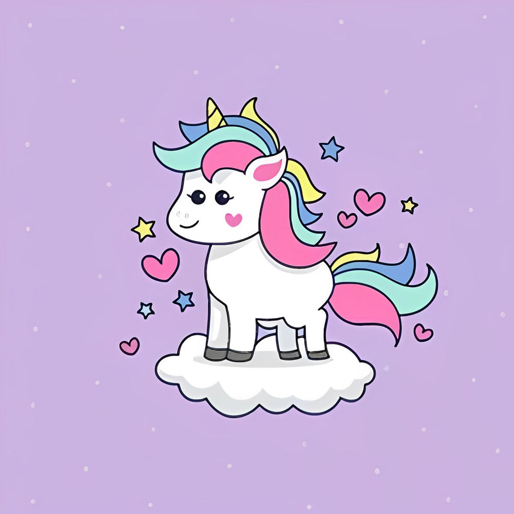 Cute unicorn on a cloud with hearts cross stitch kit for beginners