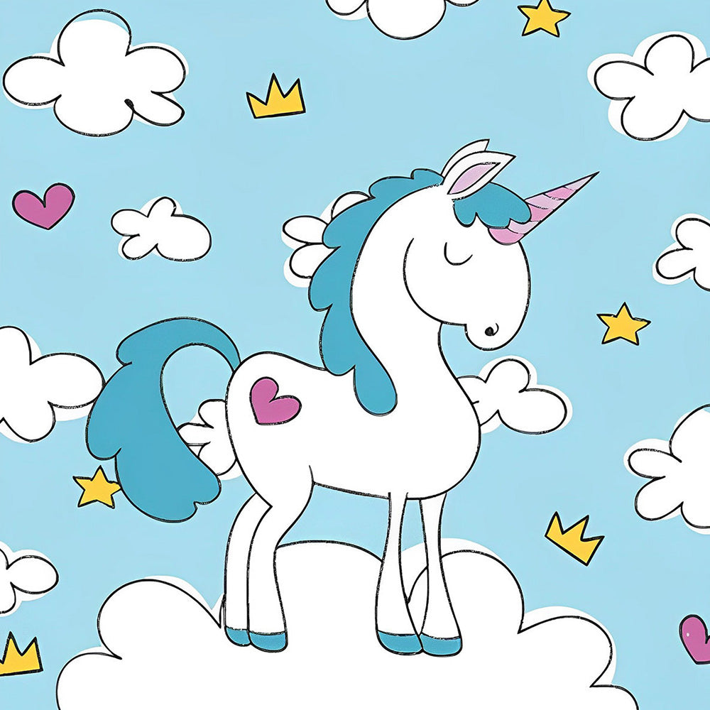 Cute unicorn with crown and hearts cross stitch kit for beginners
